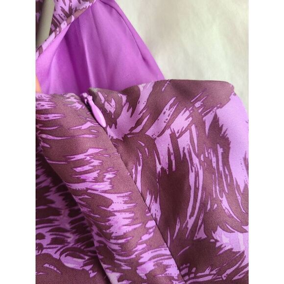 Milly of New York Chain Keyhole Halter Top Women's 6 Purple Abstract 100% Silk - Picture 4 of 7